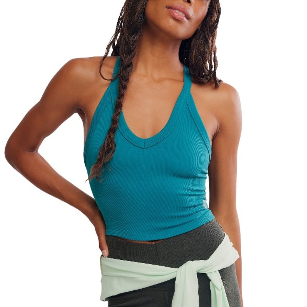 FP MOVEMENT All Clear V Neck Cami Racerback Tank Top NWT Celestial Blue Teal